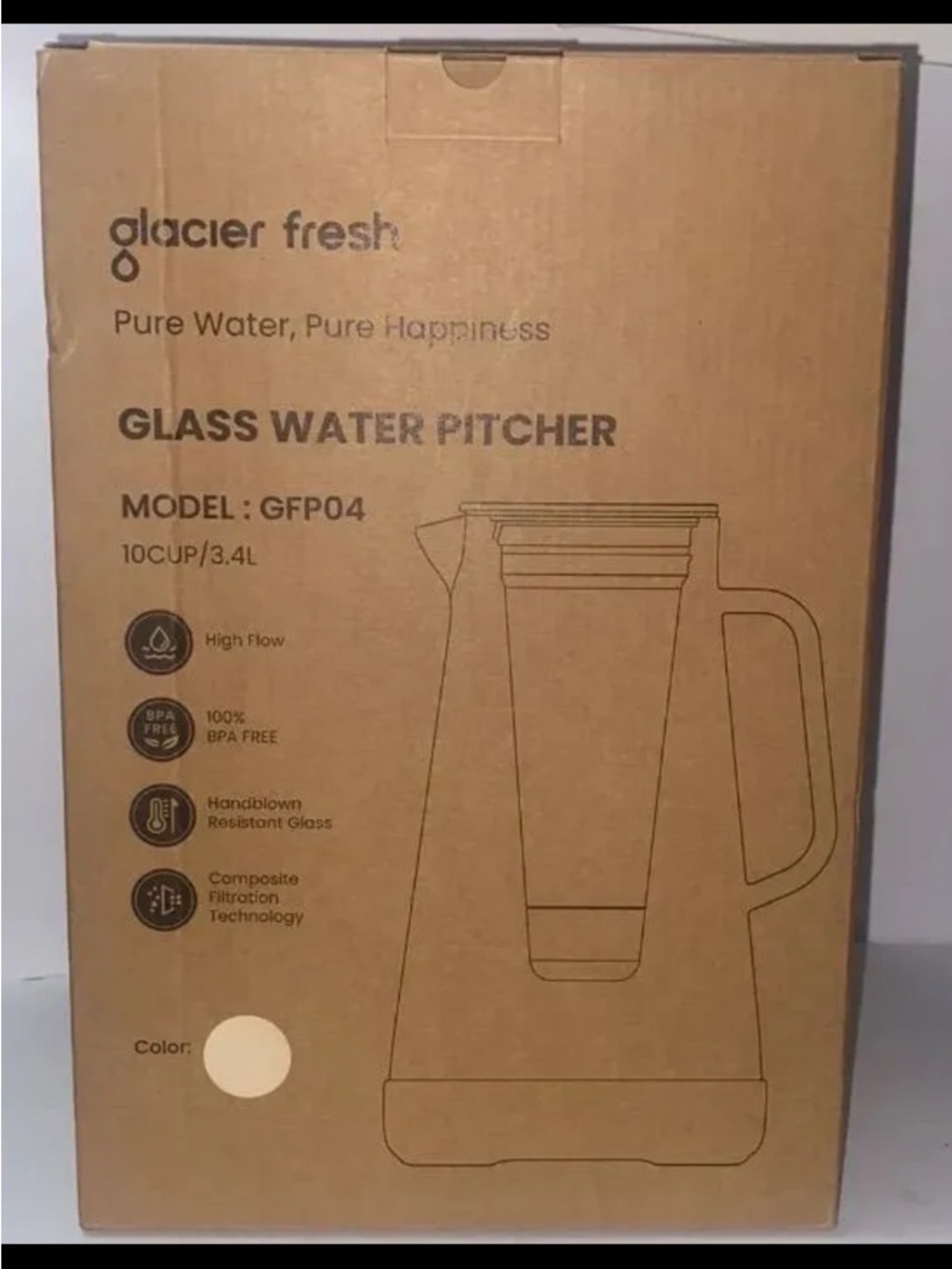 Glacier Fresh Glass Water Pitcher in Cream - GFP04